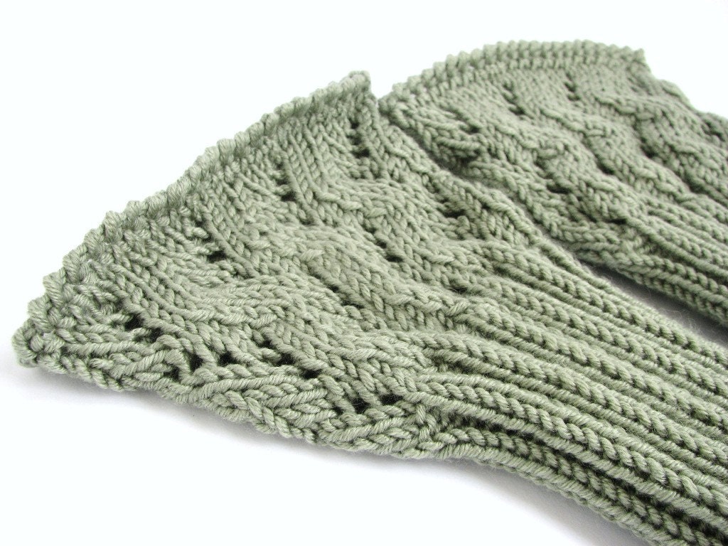 Lacy fingerless mitts, zigzag cuffs, luxury cashmere merino silk wool wristwarmers handwarmers, pistachio sage green