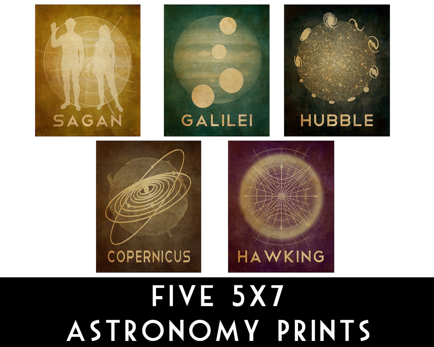 5x7 Astronomy Space Art Cosmic Pioneer Star Moon Planets Orbit Galaxy Constellation Geek Chic Poster Print Carl Sagan Galileo Hubble Hawking