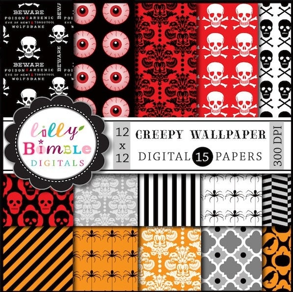Digital Scrapbook Papers for Halloween Creepy Wallpaper pack Il_570xn
