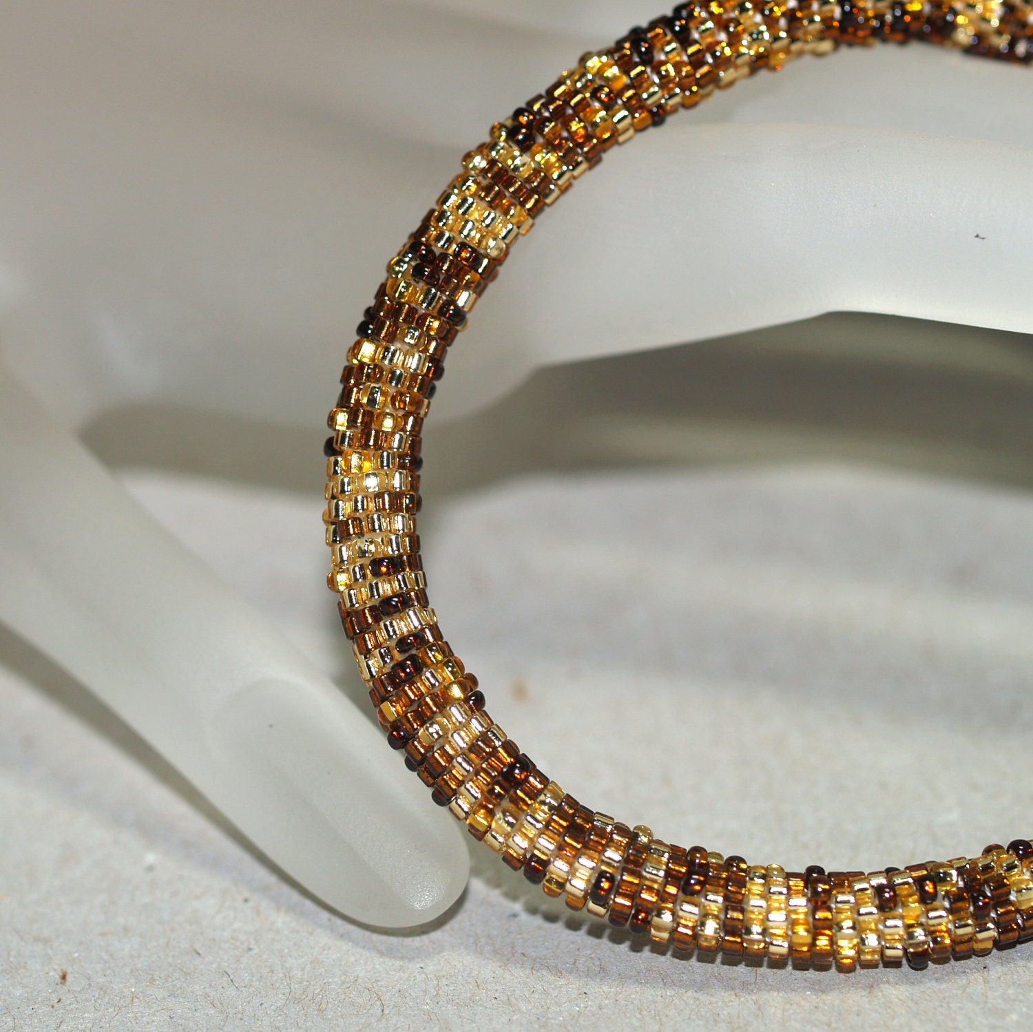 Idril ... Bangle Bracelet . Bead Crochet . Metallic . Topaz . Amber . Gold . Shiny . Silver Lined Beads . Sparkly Accessory