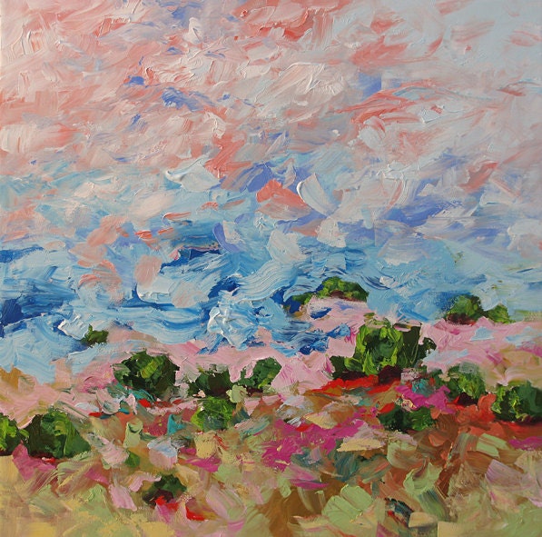 Abstract Painting Original Landscape Impressionist Art, Acrylic on Canvas, West Wind by Linda Monfort