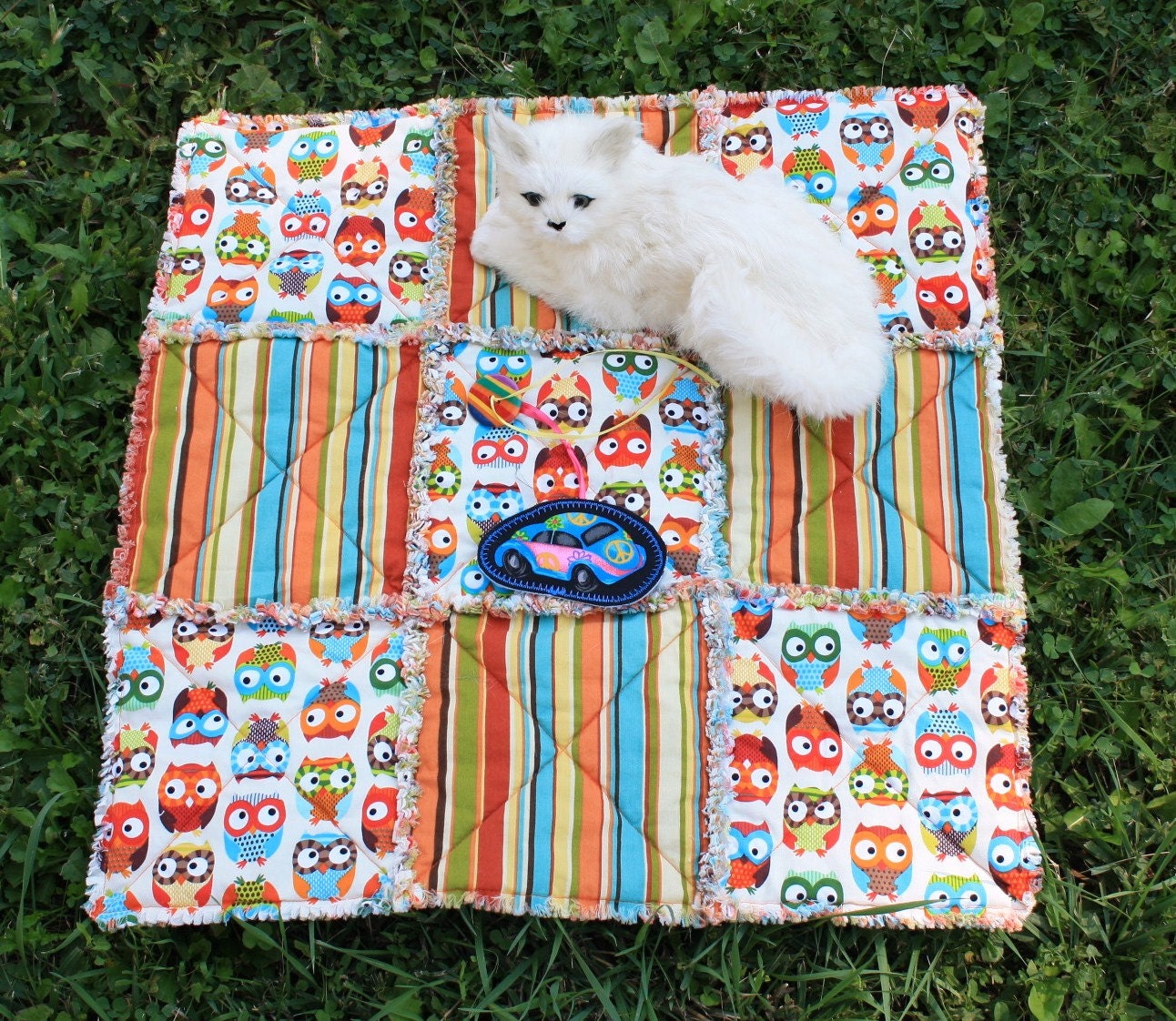 On Sale--Cat Blanket Decked Out In Colorful Owls