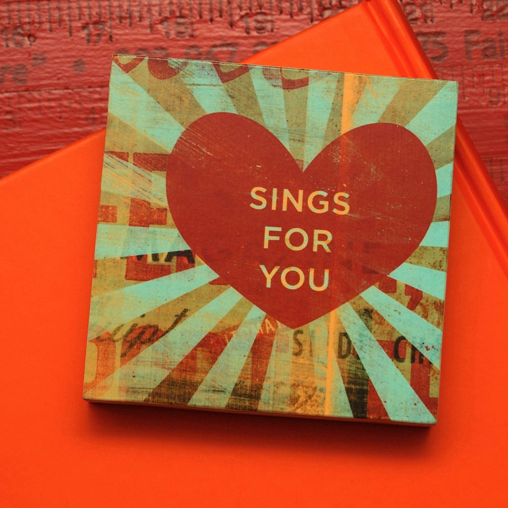 Fathers Day Gift for Husband Heart Print - My Heart Sings For You Art Block - 4 in x 4 in - Anniversary Gift - Gift for Wife