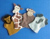 Safari Puppet set of 4, Giraffe, Lion, Elephant, Monkey