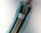 Blue and brown stripe Key Fob Chapstick Holder 