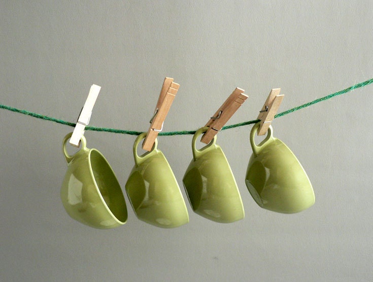Olive Green Melamine Tea Cups , Set of Four Oneida Deluxe Cups
