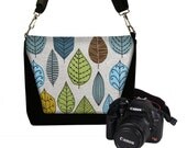 Womens Padded DSLR Camera Bag Slr Camera Bag Purse Messenger Bag   (Matching Camera Strap Available)  - Leaf  Leaves blue green
