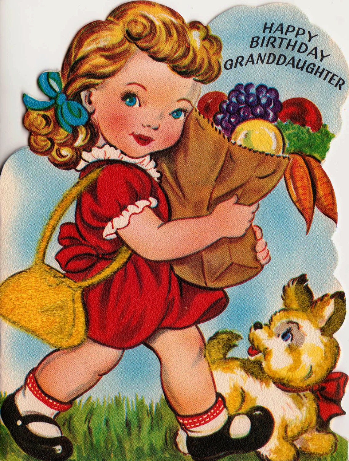 Vintage 1950s Happy Birthday Granddaughter Greetings Card (B4)