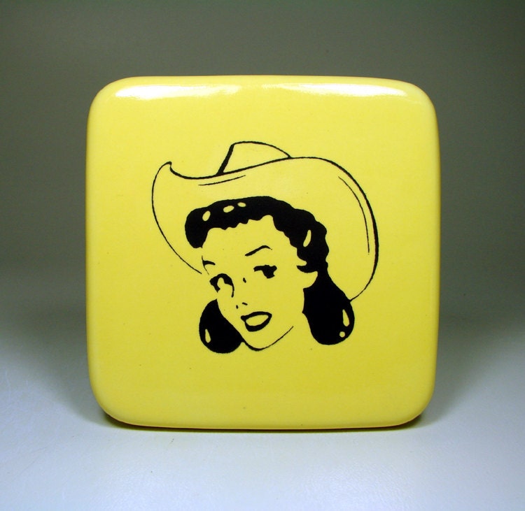 tile of a cowgirl. --------READY TO SHIP