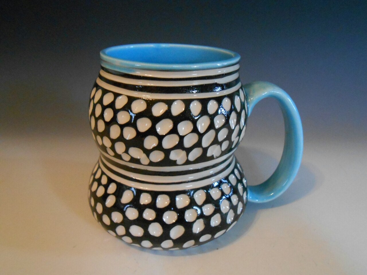 Stylish Porcelain Mug BLUE black white
