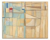 Abstract Art Original Painting Collage Mid Century Modern Art Geometric Contemporary 24x30 Canvas Red Yellow Blue Black White Cream Gray
