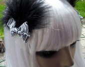 Set of 2 zebra print BOWS with black FEATHERS / new hair clips handmade by You bad Girl indie fashion / lovely cute rockabilly pin up vixen