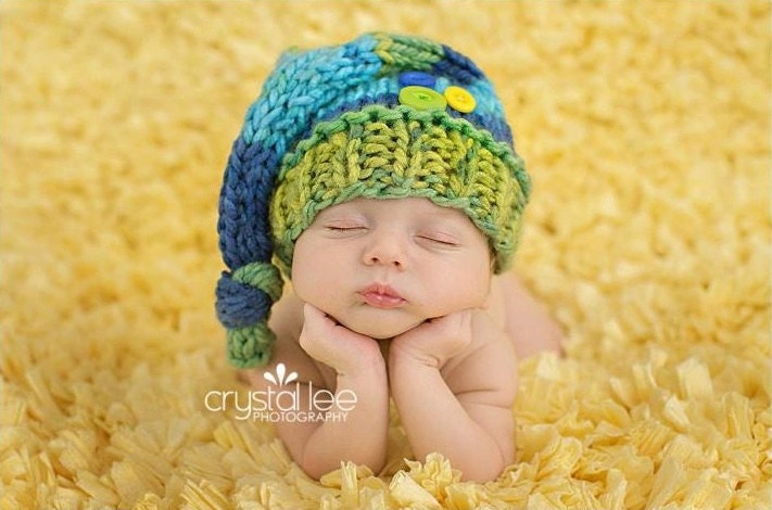Buttons and Knots bright colorful stocking hat newborn green blue photography prop