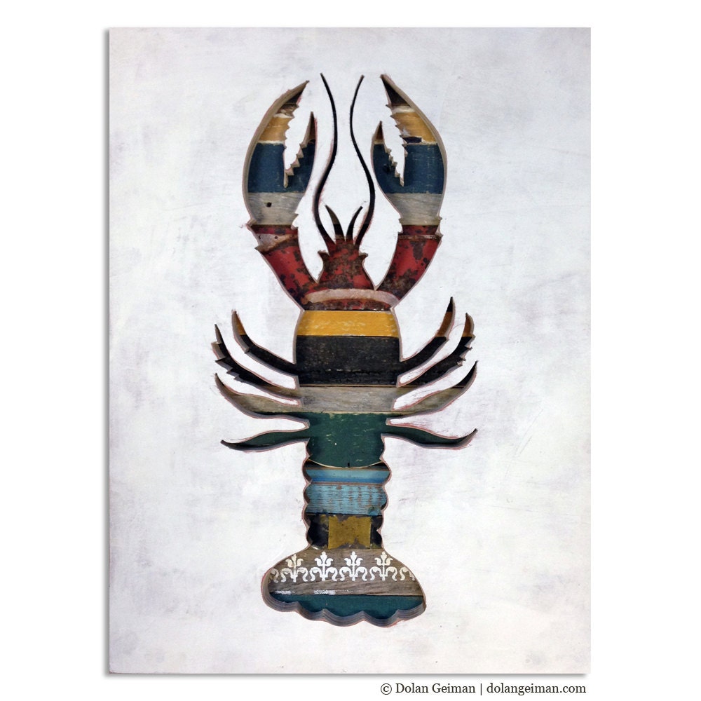 Lobster Silohuette, Coastal Mixed Media Wall Silhouette, Reclaimed Wood, Made to Order Summertime Decor