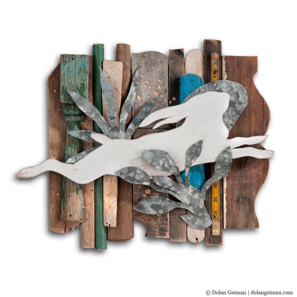Bunny Rabbit, Wild Hare Rescued Wood Construction, Original Art Made to Order Wood Sculpture