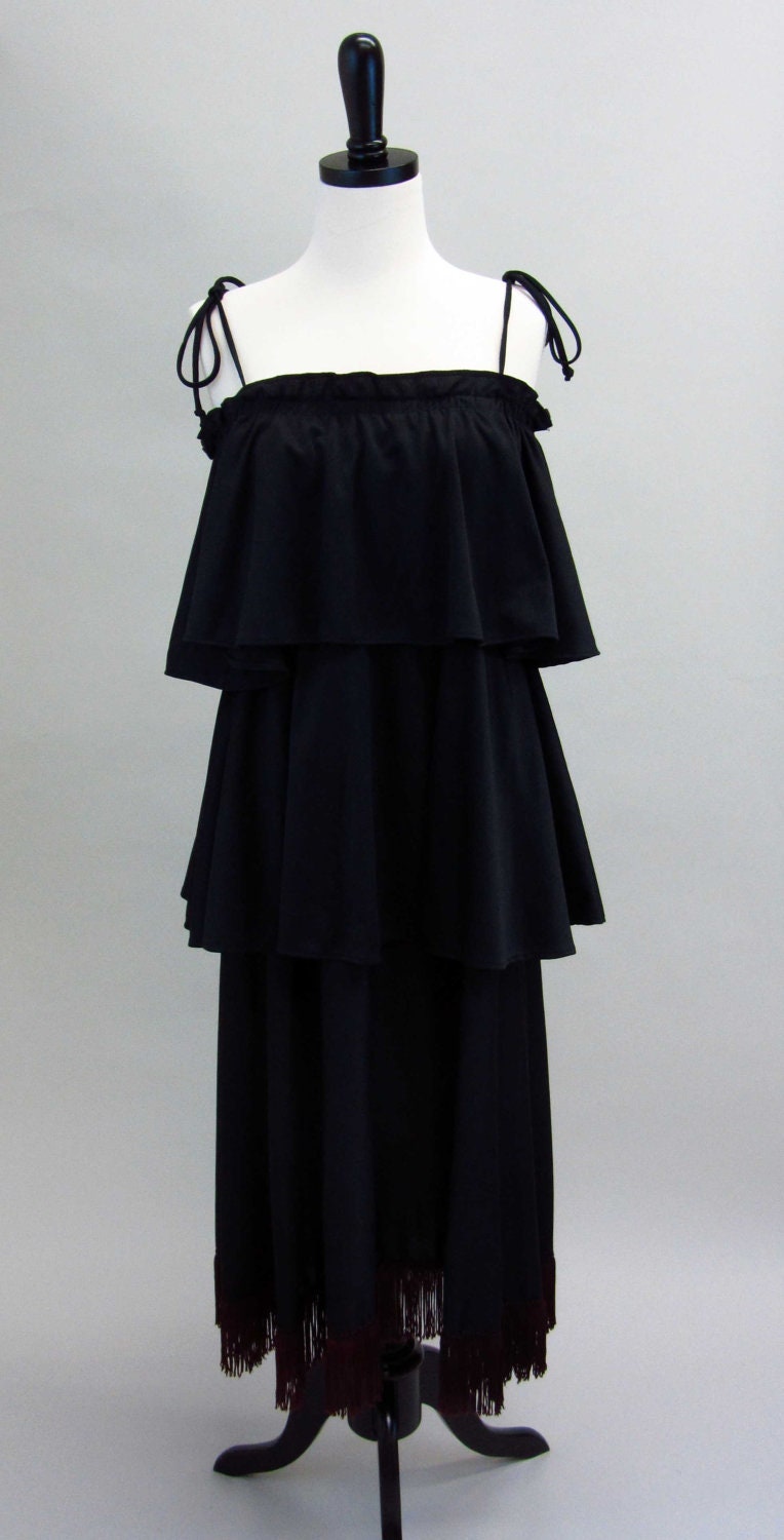 Vintage Black Ruffle and Fringe Party Dress