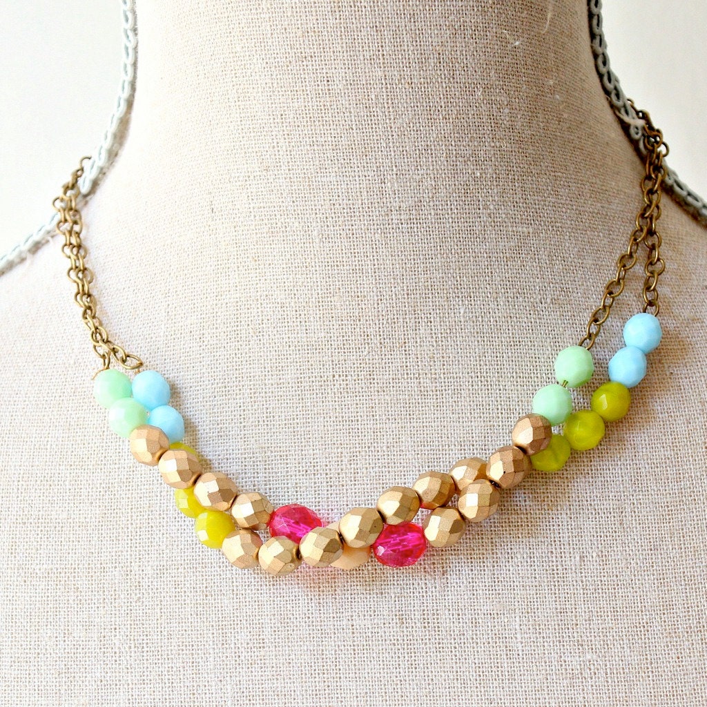 Double Chunky Beaded Necklace Pink