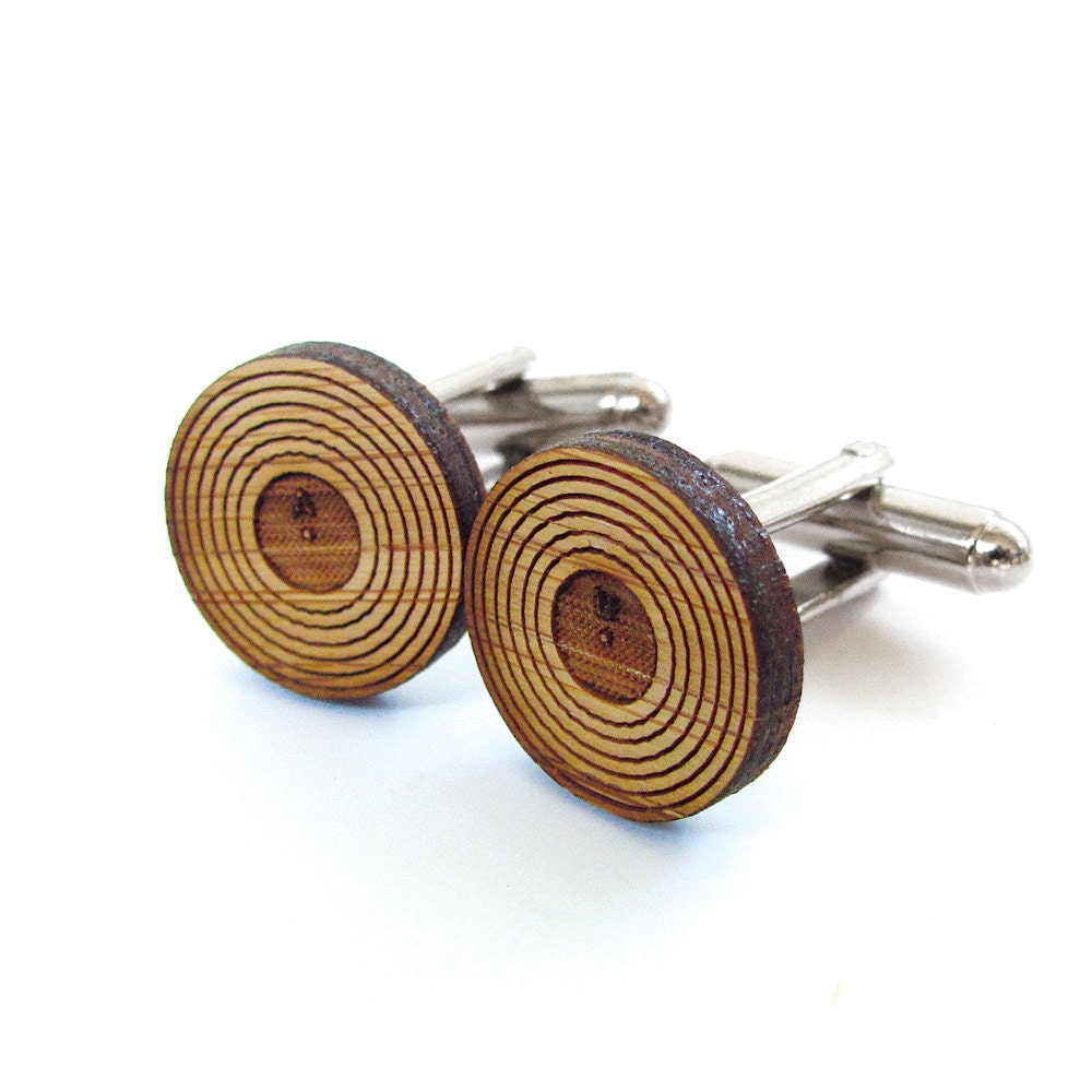 Record Cufflinks - Bamboo - Wood Cufflinks - Gifts Under 25 - Wedding - Groom - Groomsmen - Rustic - Modern - Father's Day - Graduation