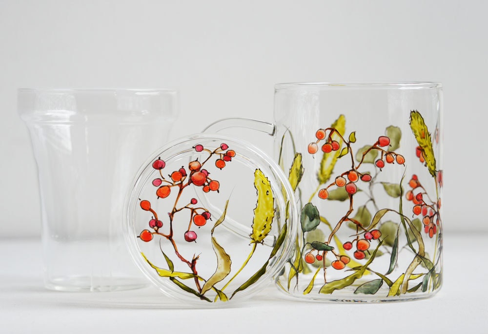 Glass Lidded Mug with Infuser - Fall Berries