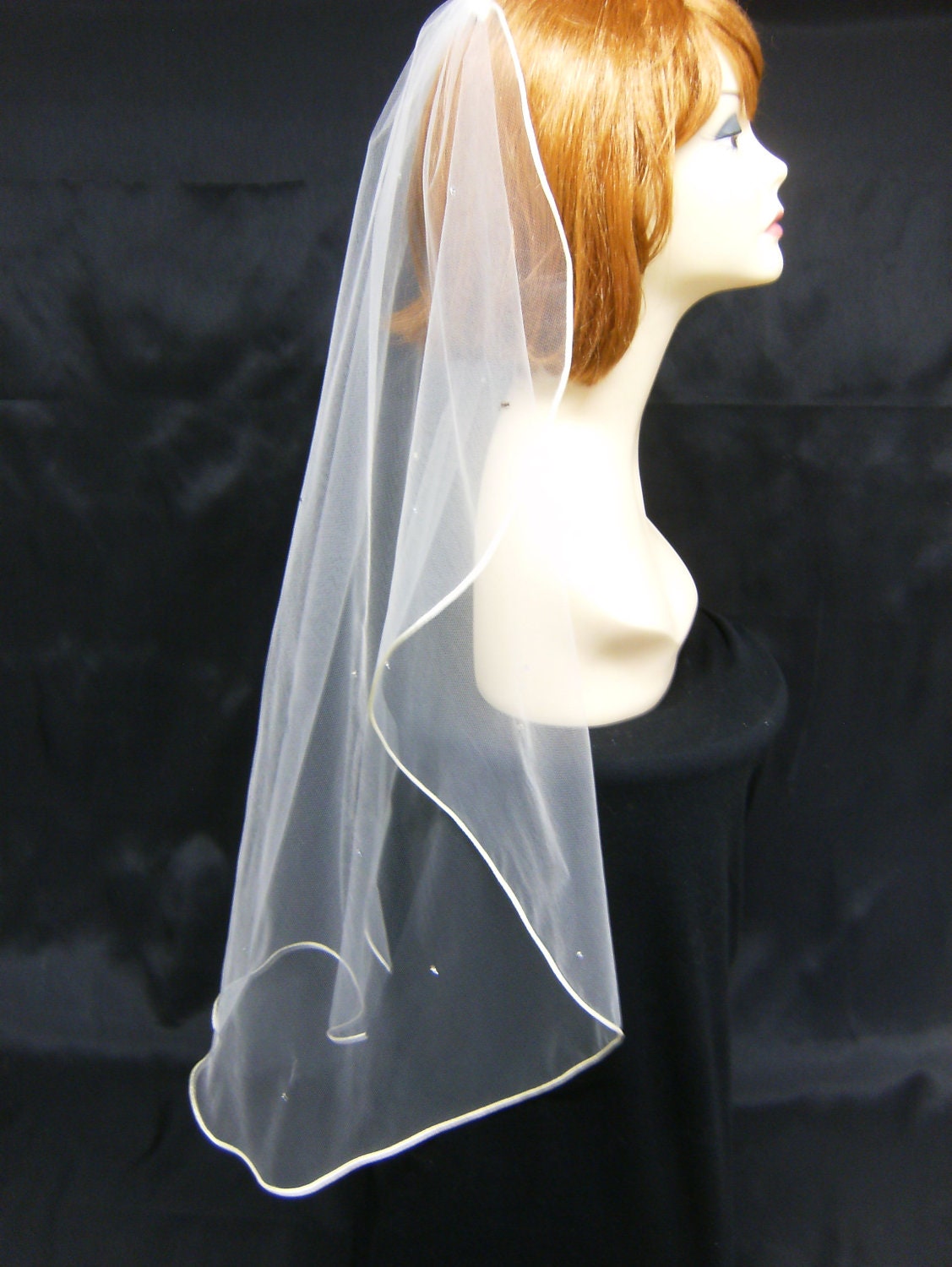 ALEXA a Dense Swarovski Rhinestone Crystal Satin Cord Trim 35 Inch Long Fingertip Length Wisp of a Veil