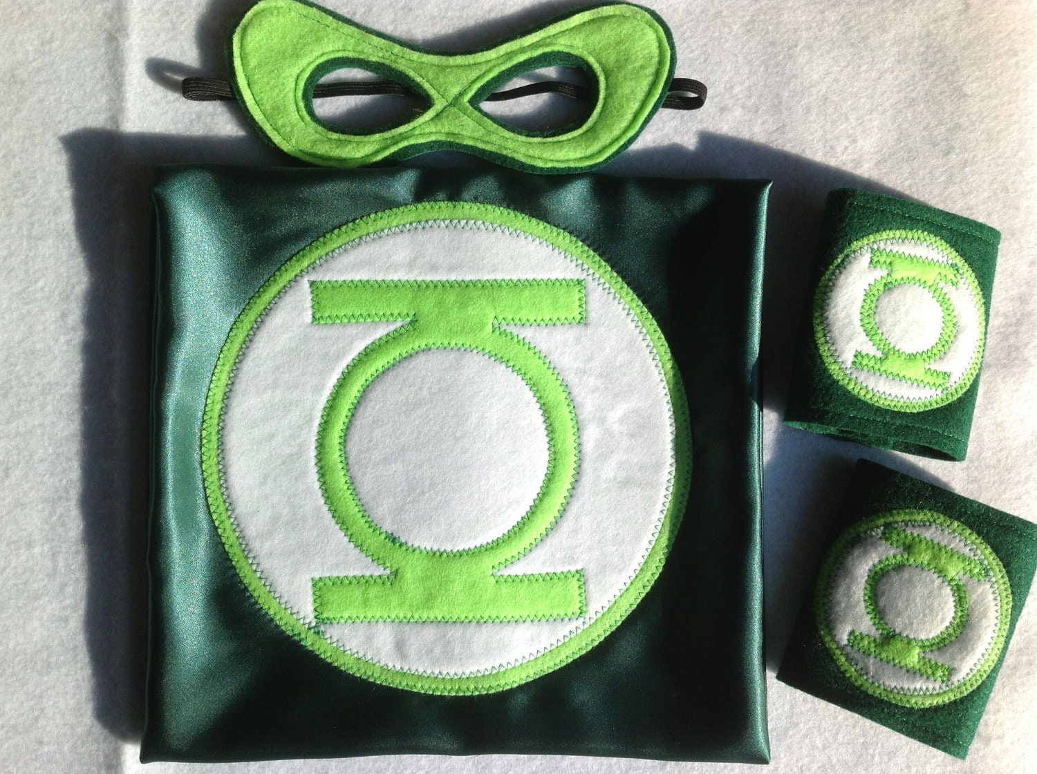 Green Lantern Costume. Cape, Mask and Cuffs Set (available in all sizes)
