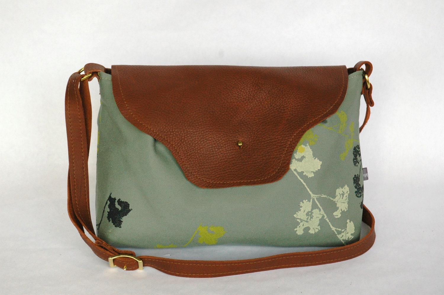 Nina Leather Flap Bag Smokey Teal Canvas with Wildwood Print