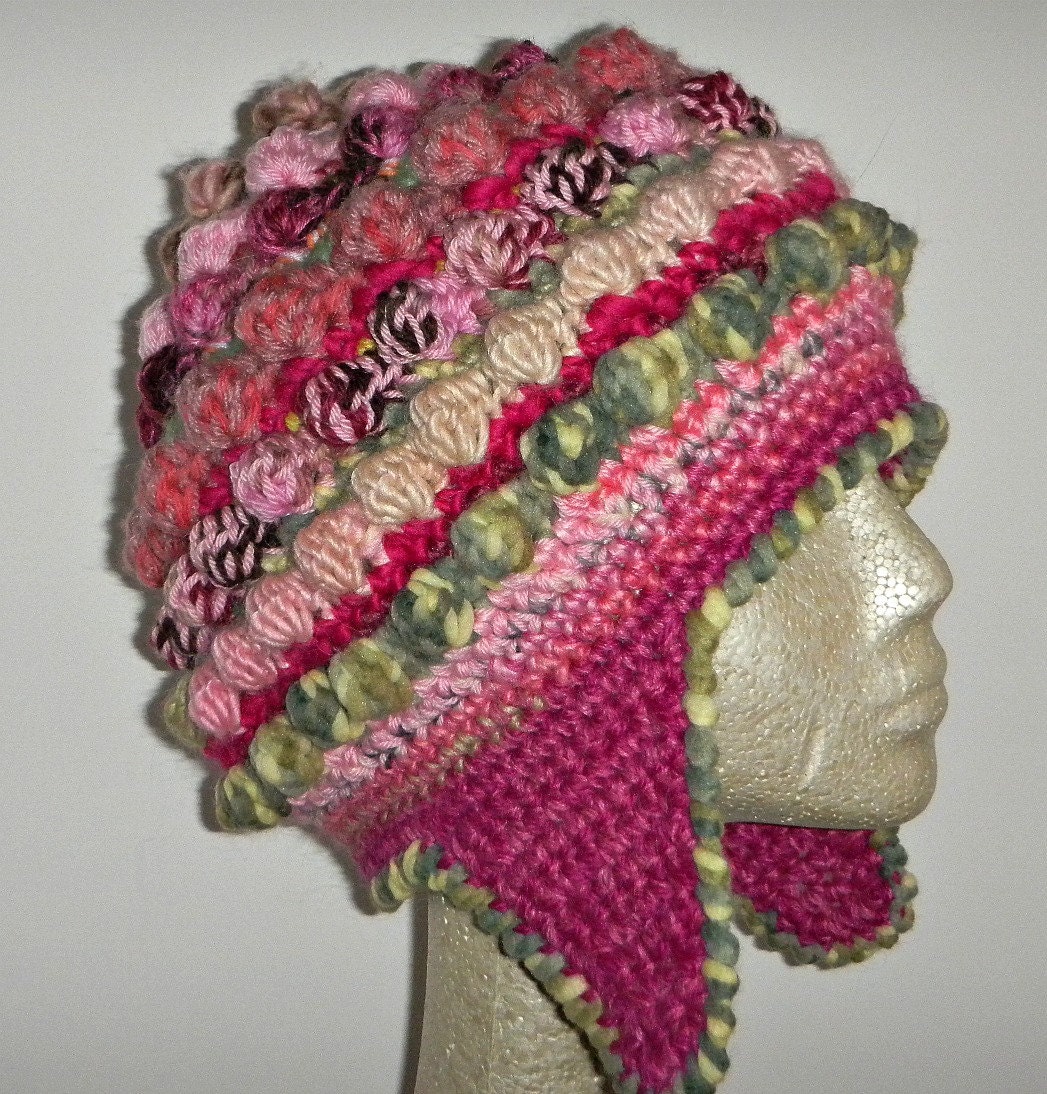 Sale One of a Kind Freeform Freestyle Crochet Helmet Hat with Earflap Free shhipping in USA