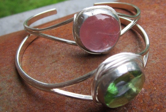 Light Green Glass Cuff Bracelets by Heidi Urbanski on Etsy