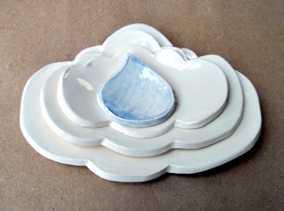 Ceramic Clouds Nesting trinket Bowls with Rain Drop