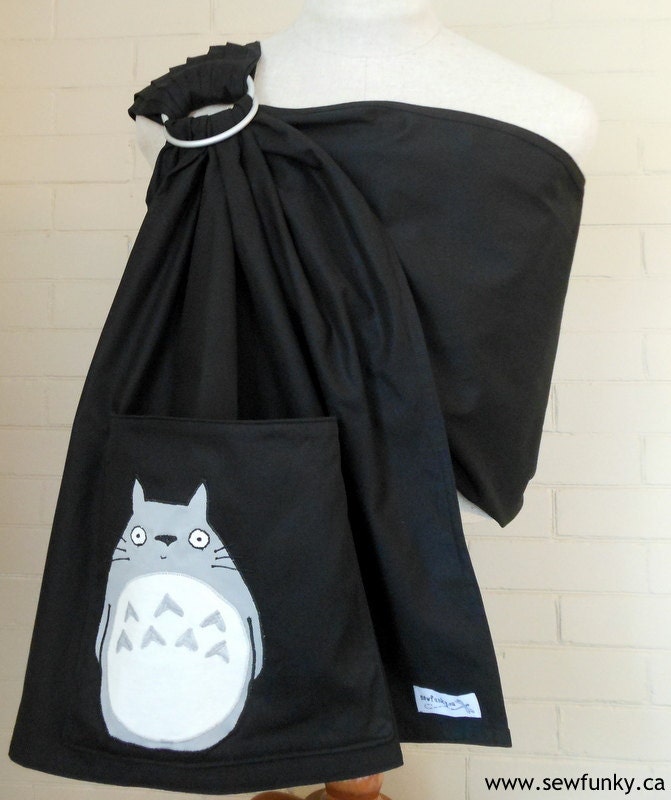 Totoro Inspired Sewfunky Designer Adjustable Baby Sling certified organic cotton