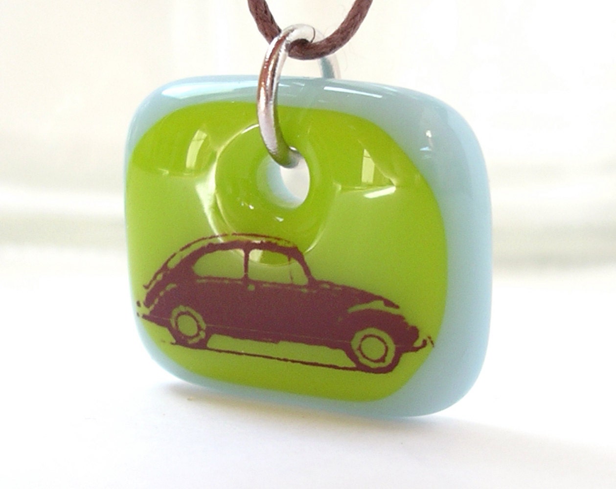 Car Pendant. Vintage VW Bug. Beetle. An art glass necklace.