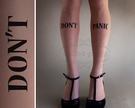 thigh-high Don't Panic tattoo nylons Deep Mocha