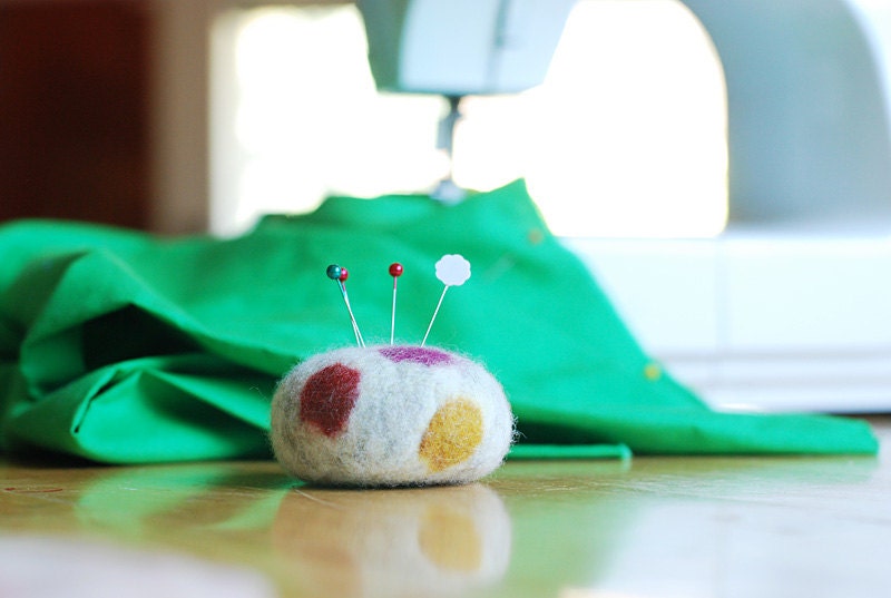 Felted Pincushion . Multi-color spot