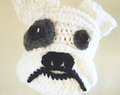 Crochet Bulldog Hat- White Dog Beanie with Floppy Ears, Wrinkly Snout - Animal Hat for Baby / Toddler / Boy / Girl / Man / Woman