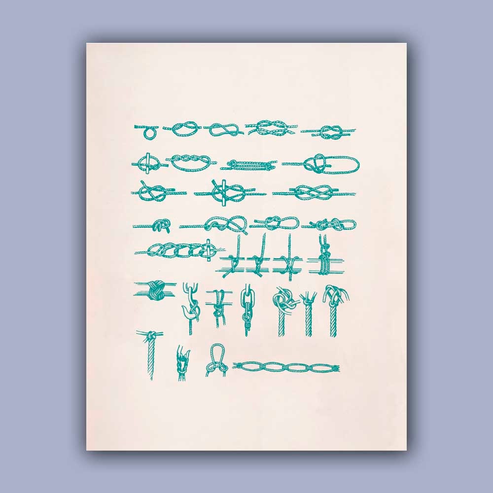 Marine Knots Print in green turquoise,11x14  PRINT, Oceanic art,  Marine and  Nautical art, Coastal home decor  Sea related Blue print