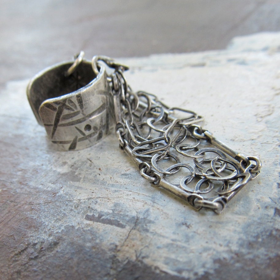 Sterling silver EAR CUFF with dangling chain