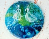 Sisters - Pocket Mirror Blue ocean Sea fairy spirit woman holding hands purse accessory bag watercolor art painting Canada Oladesign