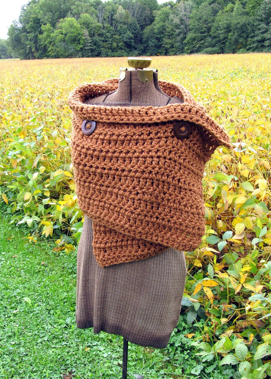 Ginger Wrap Extra Large Crochet Button Wrap Shawl Autumn Accessories