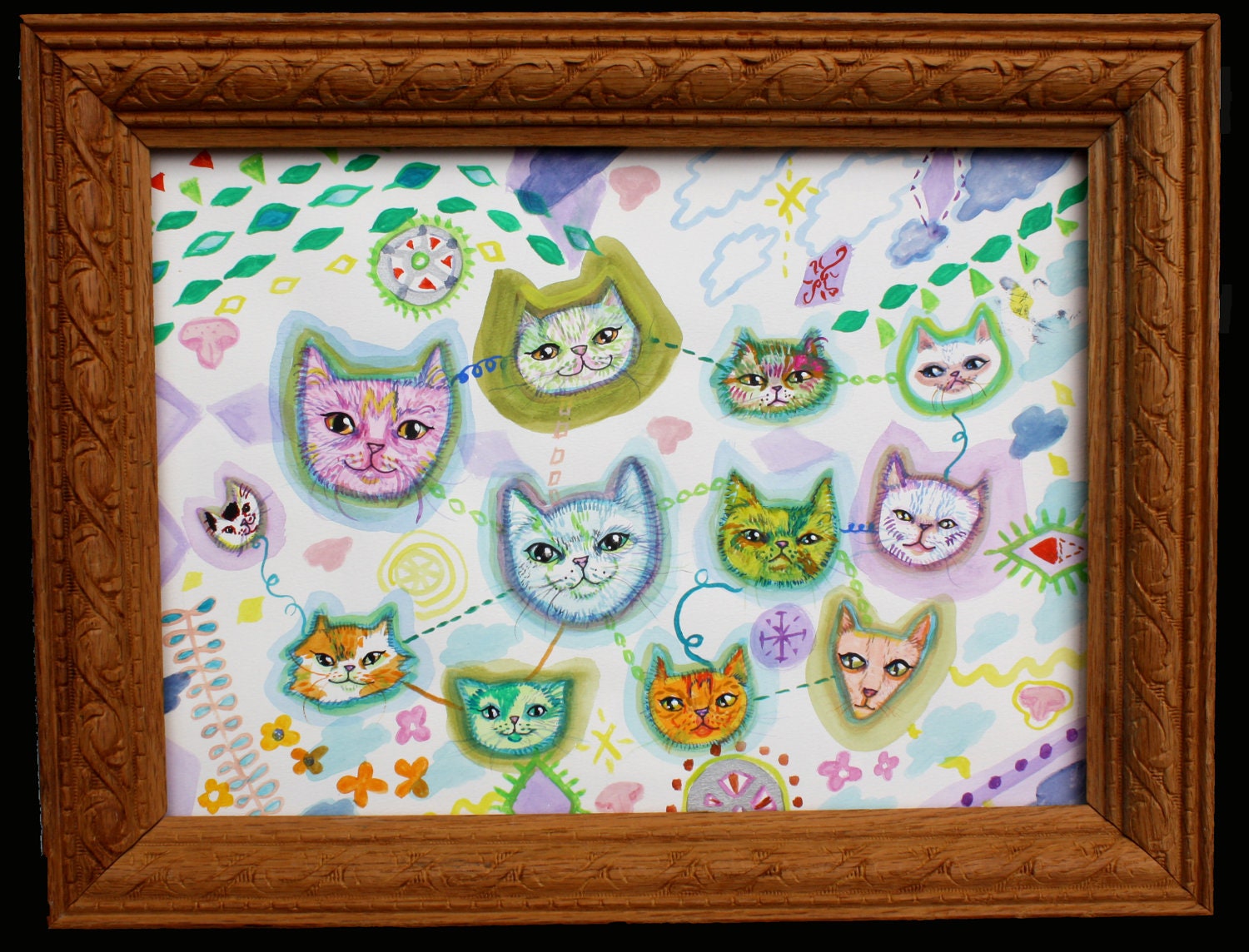 Kitty Committee Original watercolor and acrylic painting cats