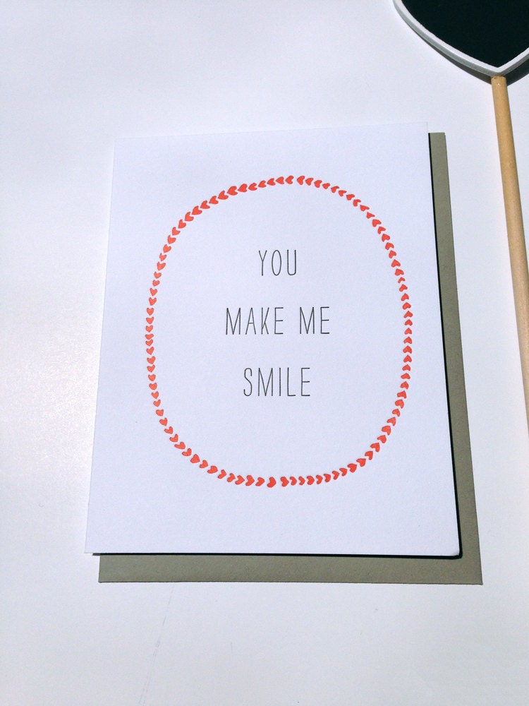 You make me smile, letterpress card, love, friendship, wedding