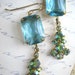 aqua, ooak, earrings, rhinestone, vintage, gold. Coastal. gift box