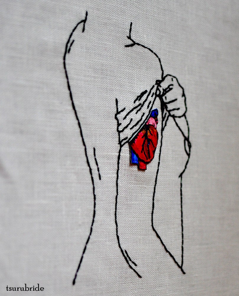 She Wears Her Heart on Her Sleeve Embroidered Wall Hanging