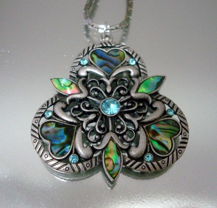 Monet Abalone & Rhinestone Necklace Vintage