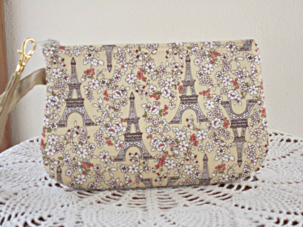 Clutch Wristlet Zipper Gadget Pouch Case  Paris in Spring - Beige