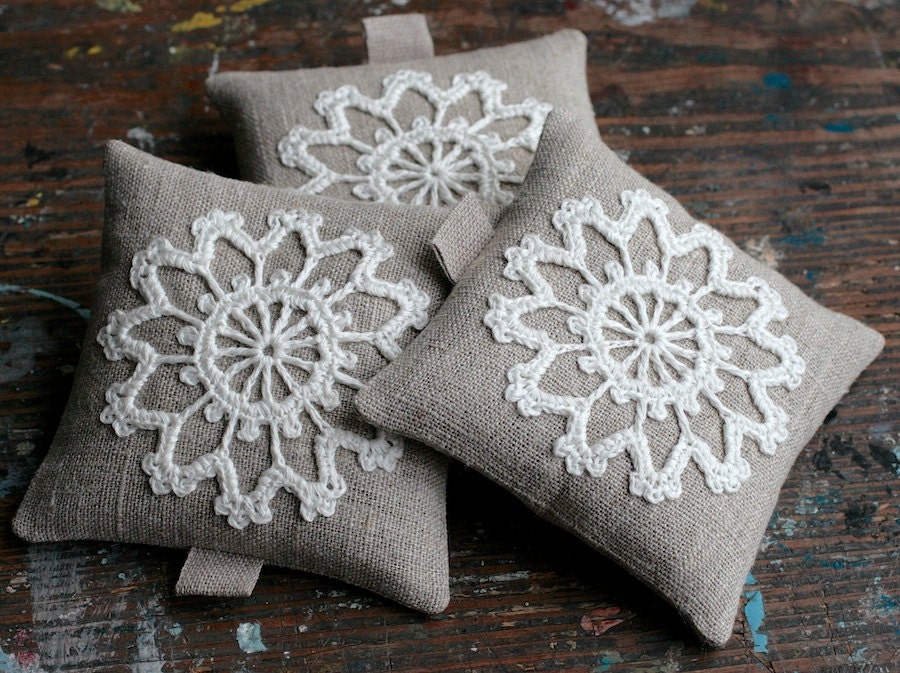 Lavender sachets -- crochet motif -- set of 3