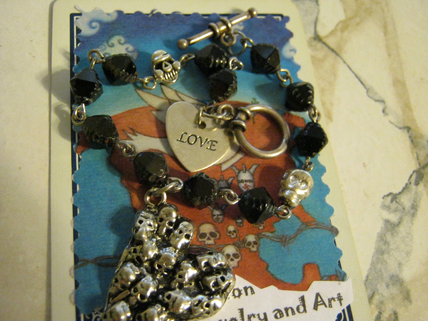 Skulls Heart Charm Bracelet.