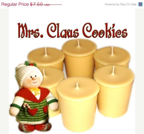 SALE 6 Mrs Claus Cookies Votive Candles Vanilla Scent
