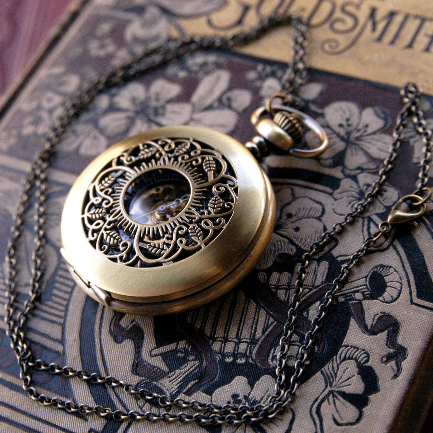 Brass Mechanical Pocket Watch Necklace 5
