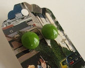 Bright Avocado Green Candy Button Wood Stud Earrings