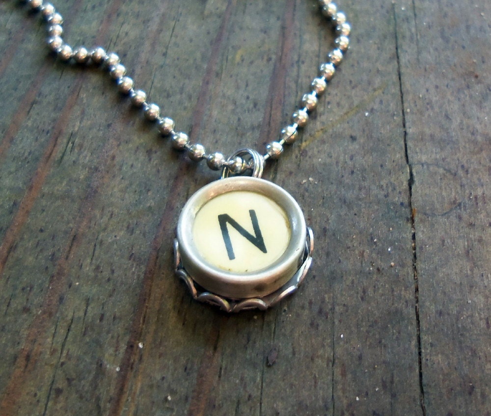 Yellow Letter N Vintage Typewriter Key Necklace